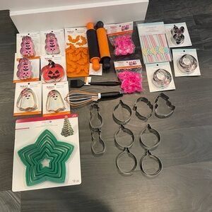 Lot of 27 Pieces of Festive Holiday Cookie Cutter and Baking Supplies